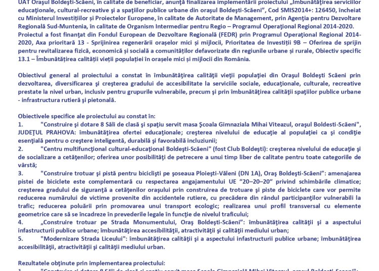 finalizarea proiectului imbunatatirea serviciilor educationale cultural recreative si a spatiilor publice urbane din orasul boldesti scaeni 676004f77283f