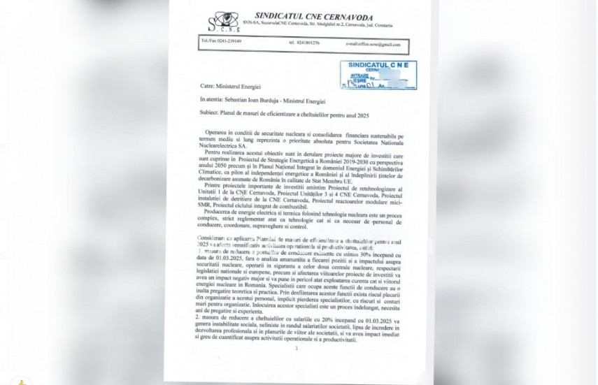 sindicatul cne cernavoda solicita revizuirea masurilor de austeritate pentru 2025 stoparea angajarilor de personal una din masurile cu cel mai mare impact negativ document 678a9906750e7